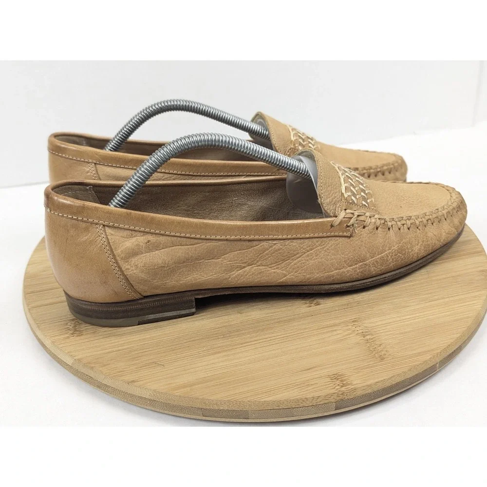 Bally Loafer Mens 11 Slip On Whipstich Tan Leather Casual Shoe Preppy City Italy